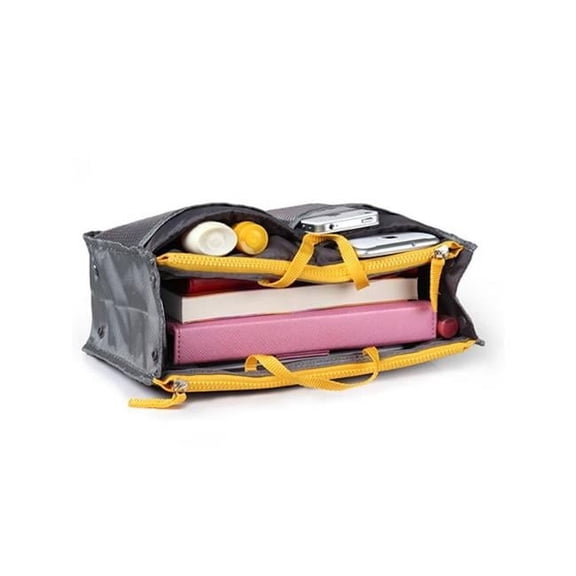 Women Lady Travel Insert Handbag Organizer Makeup Bags Toiletry Purse Liner with Hand Strap, Gray