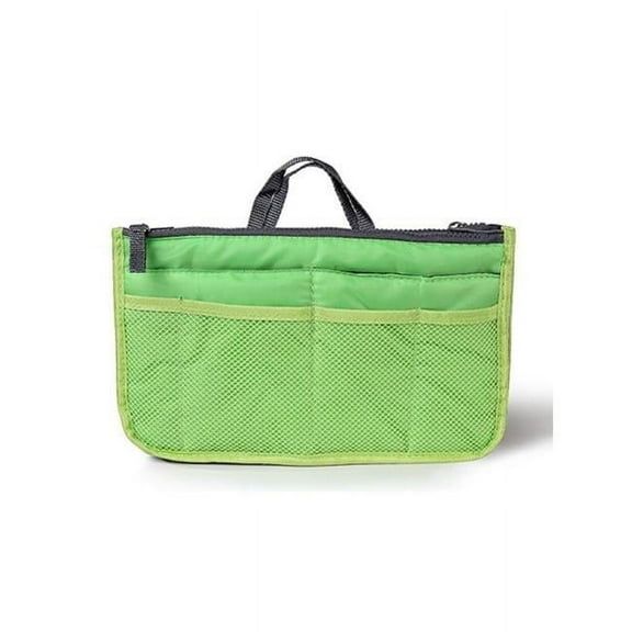 Women Lady Travel Insert Handbag Organizer Makeup Bags Toiletry Purse Liner with Hand Strap, Green
