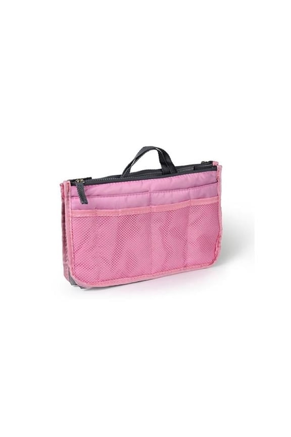 Women Lady Travel Insert Handbag Organizer Makeup Bags Toiletry Purse Liner with Hand Strap, Pink