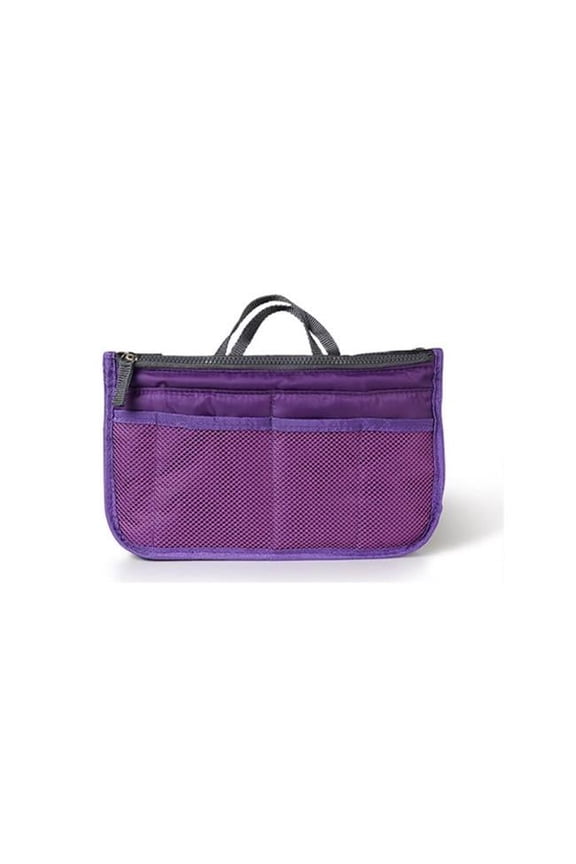 Women Lady Travel Insert Handbag Organizer Makeup Bags Toiletry Purse Liner with Hand Strap, Purple