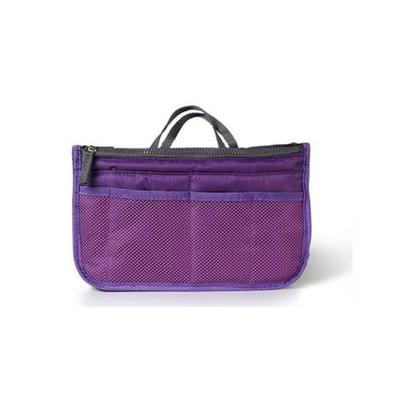 Women Lady Travel Insert Handbag Organizer Makeup Bags Toiletry Purse Liner with Hand Strap, Purple
