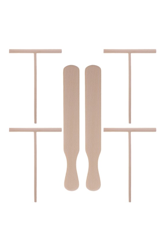 CIMAXIC 6Pcs Pancake Wooden Spreader and Spatula for Pancake Lovers Beige T-Shaped Design