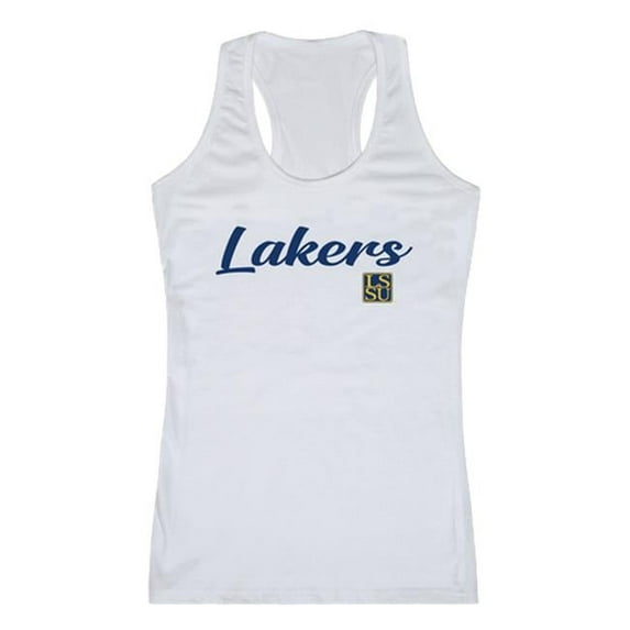 Women Lake Superior State University Lakers Script Tank T-Shirt, White - Large