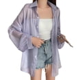 thumbnail image 1 of Women Lapel Button Down Long Sleeve Shoulder Sheer Mesh Blouses Shirt Top Long Sleeve Cardigan Outwear Daily Wear, 1 of 9