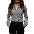 thumbnail image 1 of Women Lapel Button Long Sleeve Plaid Shirt Top, 1 of 5