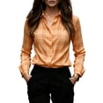 thumbnail image 1 of Women Lapel Button Long Sleeve Plaid Shirt Top, 1 of 5