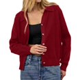thumbnail image 1 of Women Lapel Collar Sweater Button Up Open Front Fall Knit Jackets Cute Long Sleeve Button Down Cardigan Wine Red S, 1 of 7
