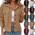thumbnail image 1 of Women Lapel Fashion Winter Button Cardigan Corduroy Top Coat Khaki XL, 1 of 6