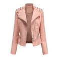 thumbnail image 1 of Women Lapel Motor Jacket Zip Up Cropped Outerwear Coat, 1 of 5