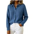 thumbnail image 1 of Women Lapel Shirt Full Front Single Row Button Long Sleeve Loose Fit Knit Cardigan Sweater 5XL, 1 of 7