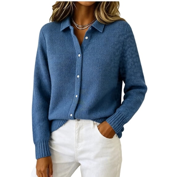 Women Lapel Shirt Full Front Single Row Button Long Sleeve Loose Fit Knit Cardigan Sweater 5XL