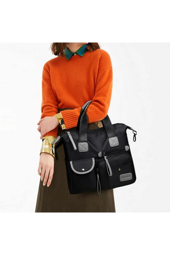 Women Large Capacity Casual Shoulder Bag Waterproof Multi Pockets Oxford Cloth Cross Body Handbag Tote - Black, Medium