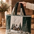thumbnail image 1 of Women Large Capacity Christmas Handbag Snow Cabin Pine Tree Snowflake Pattern Quilted Tote Bag for Daily Shopping Weekend Trips and Travel, 1 of 5