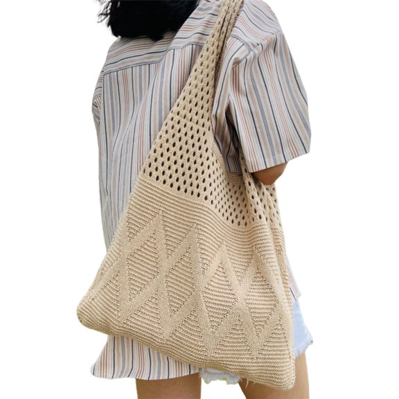 Women Large Capacity Hobo Bag Beach Bag Knitted Shoulder Bag Summer Everyday Bag