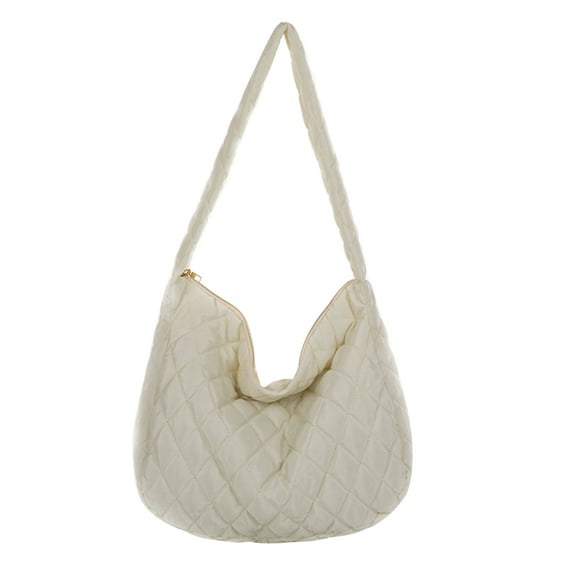 Women Large Capacity Lattice Shoulder Bag Female Solid Color Soft Quilted Crossbody Bags Casual Handbag White