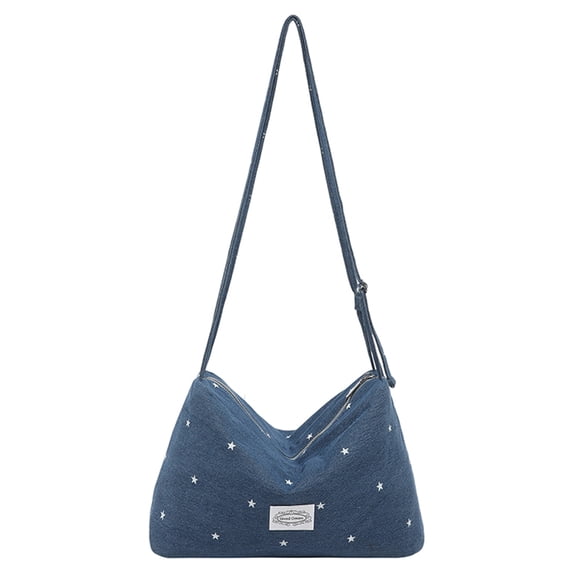 Women Large Capacity Shoulder Bag With Zipper Closure Polka Dot Crossbody Purse Adjustable Strap Shoulder Messenger Bag For Travel Shopping Work Daily Use (Blue)