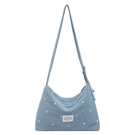 Women Large Capacity Shoulder Bag With Zipper Closure Polka Dot Crossbody Purse Adjustable Strap Shoulder Messenger Bag For Travel Shopping Work Daily Use (Light Blue)