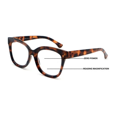 Women Large Oversized Progressive Clear Bifocal Reading glasses - No Line or Bubble - Zero Power on Top Wide Reader CR06 +2.00