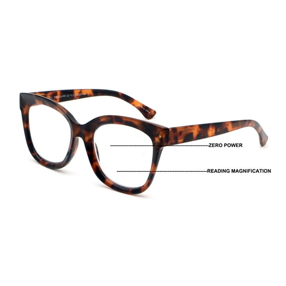 Women Large Oversized Progressive Clear Bifocal Reading glasses - No Line or Bubble - Zero Power on Top Wide Reader CR06 +2.00