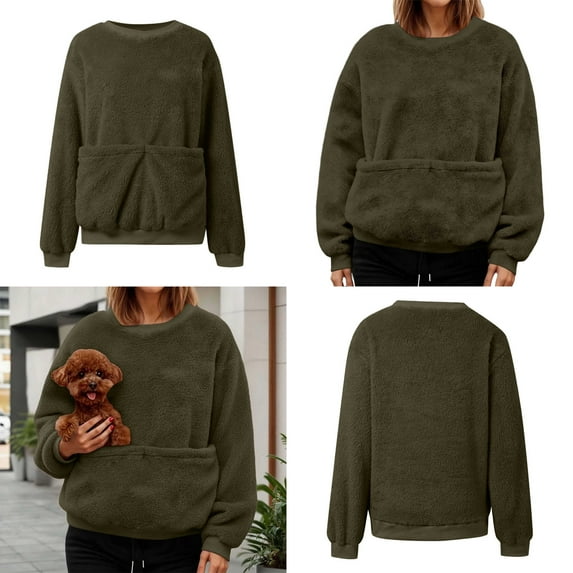 Women Large Pet Pouch Sweatshirt Oversized Pet Dog Holder Carrier Sweatshirt Fashionable Long Sleeve Oversized Pocket Kangaroo Pocket Holder Fall Winter Clothes