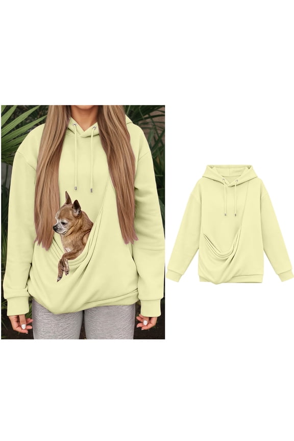 Women Large Pet Pouch Sweatshirt Pet Carrier Animal Holder Hoodie Long Sleeve Large Pocket Kangaroo Pouch Hoodies Fall Clothes
