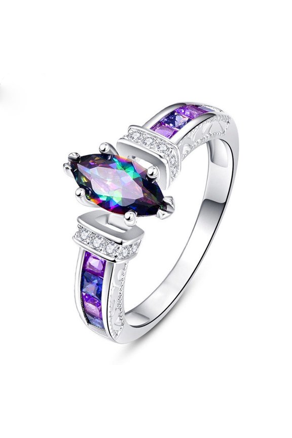 Women Large Purple Stone Ring Exquisite Oval Zircon Ring