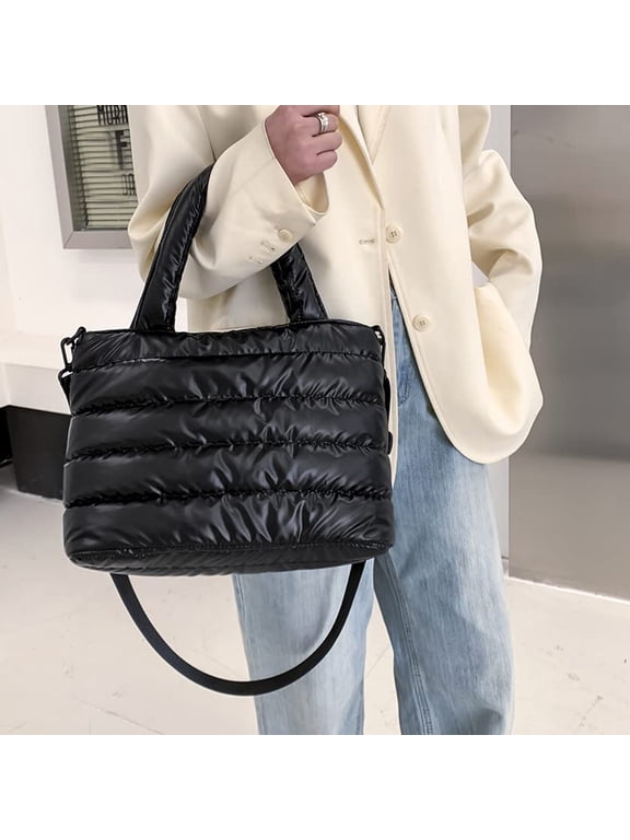 Women Large Quilted Puffer Tote Bag Soft Padded Down Winter Handbag Space Totes Puffer Shoulder Bag Pillow Shopper Bag