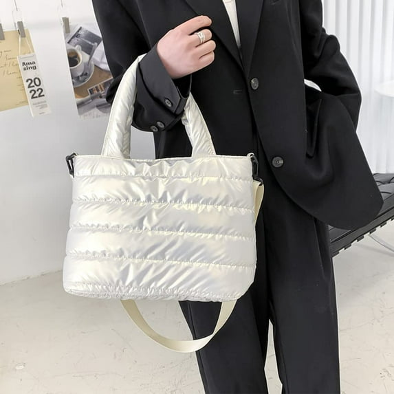 Women Large Quilted Puffer Tote Bag Soft Padded Down Winter Handbag Space Totes Puffer Shoulder Bag Pillow Shopper Bag
