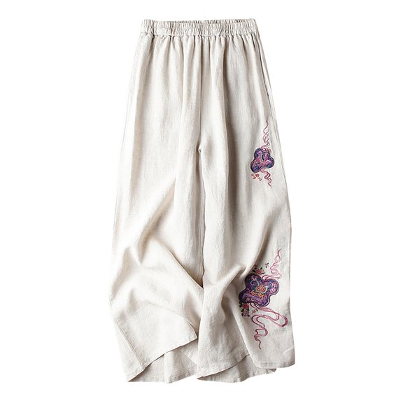 Women Large Size Casual Pants Cotton And Linen Loose Cropped Pants Wide Leg Pants