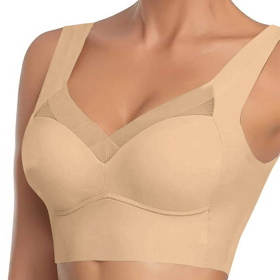 Women Large Strapless Lace Tank Top Bra Thin Side-Fold Side Breast Gather Adjustable Wire-Free; Perfect For Everyday Shaping(g-Beige,7X-Large)