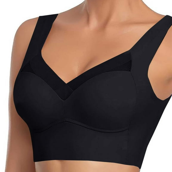 Women Large Strapless Lace Tank Top Bra Thin Side-Fold Side Breast Gather Adjustable Wire-Free; Perfect For Everyday Shaping(g-Black,8X-Large)