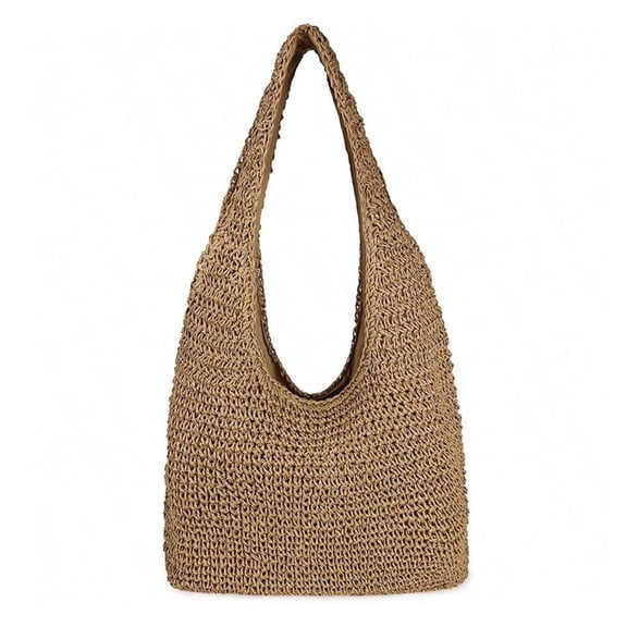 Women Large Straw Beach Bag Handmade Woven Shoulder Bags Hobo Tote Handbag Purse for Summer(Khaki)
