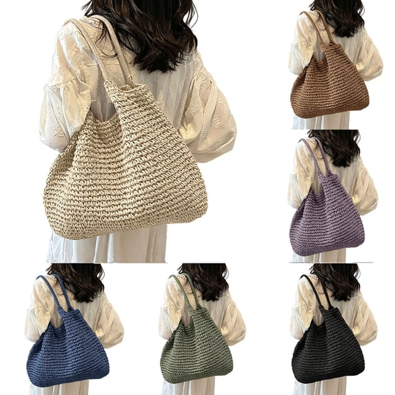 Women Large Straw Beach Bag Handmade Woven Shoulder Bags Hobo Tote Handbag Purse for Summer