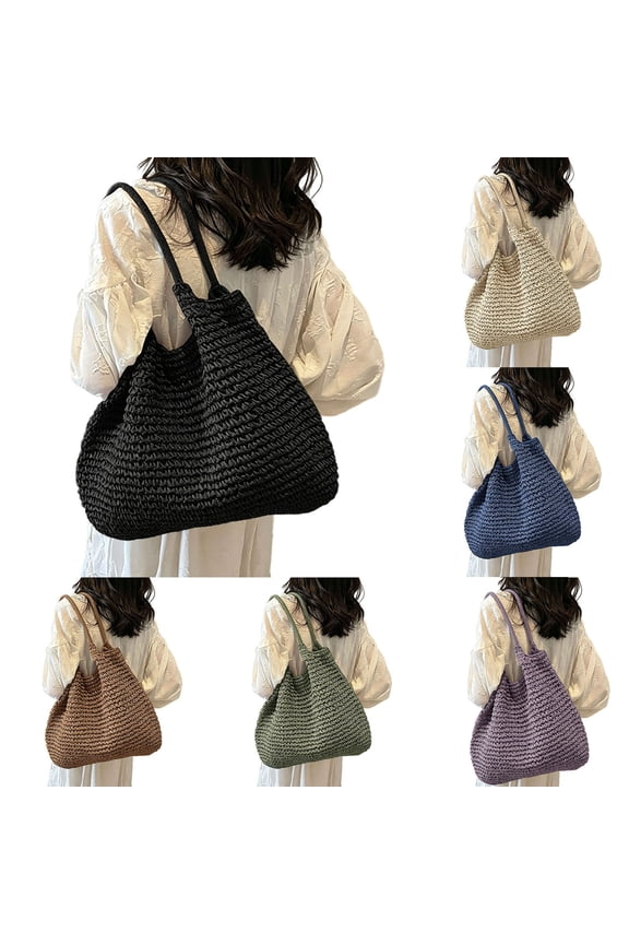 Women Large Straw Beach Bag Handmade Woven Shoulder Bags Hobo Tote Handbag Purse for Summer