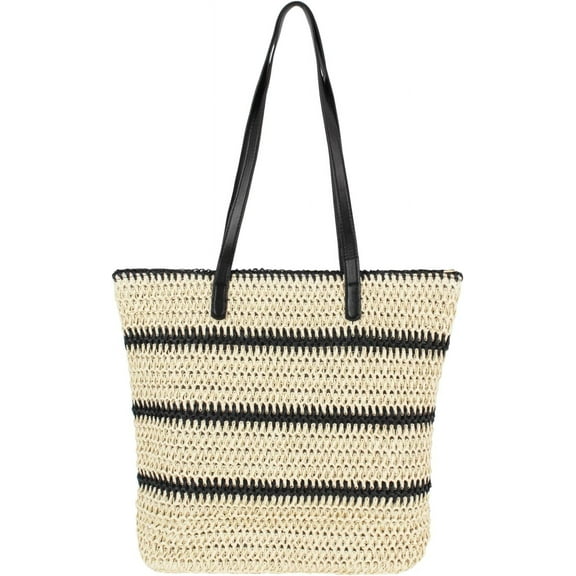 Women Large Straw Woven Shoulder Bag Beach Travel Top-handle Bag Tote