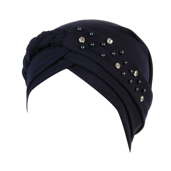 Women Large Stretchy Beanie Solid Color Comfortable Knit Hat with Single Row Beaded Detail and Eyelet Design