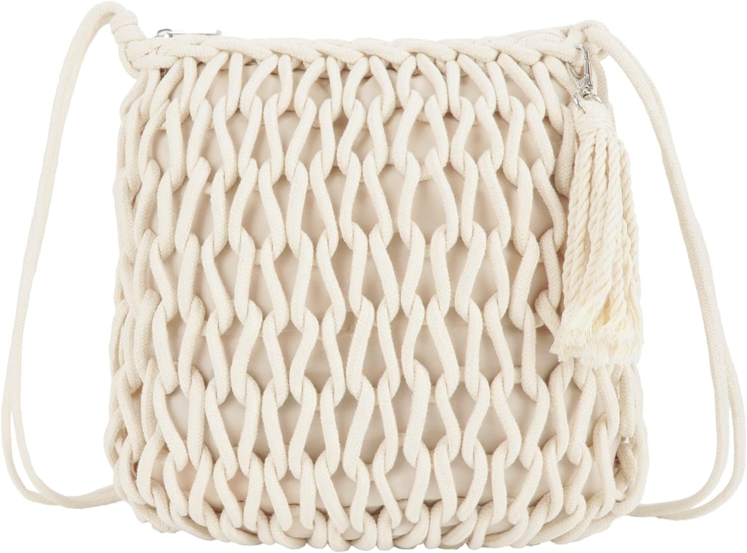 Women Large Tassels Cotton Crochet Cross-body Shoulder Bag Beach Tote Purse