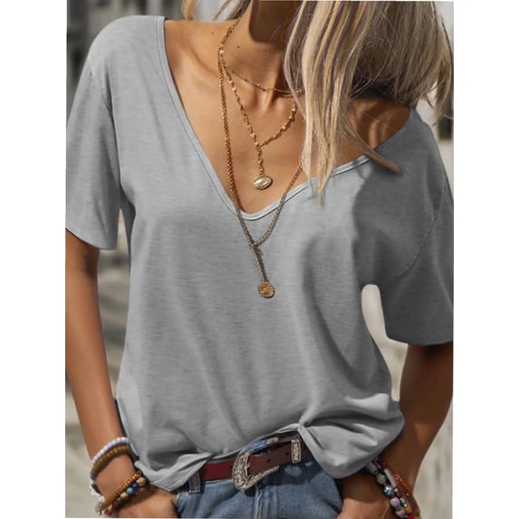 Women Large V-Neck Short Sleeve Bottoming Shirt
