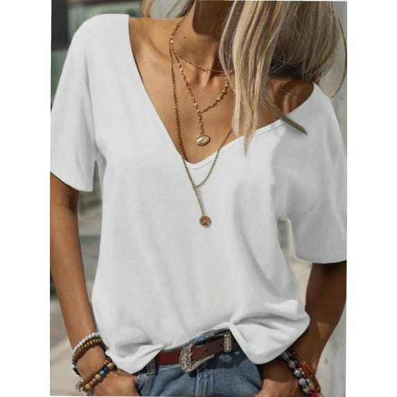 Women Large V-Neck Short Sleeve Bottoming Shirt