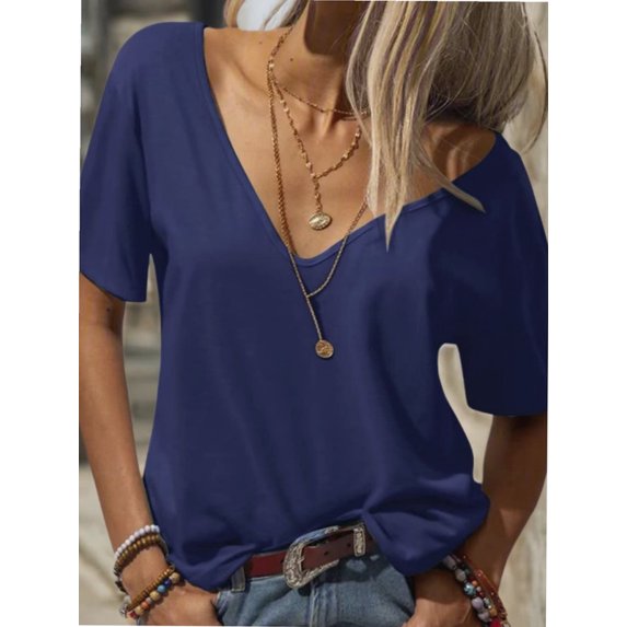 Women Large V-Neck Short Sleeve Bottoming Shirt