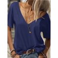 thumbnail image 1 of Women Large V-Neck Short Sleeve Bottoming Shirt, 1 of 6