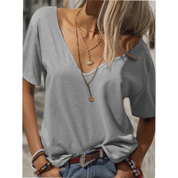 Women Large V-Neck Short Sleeve Bottoming Shirt