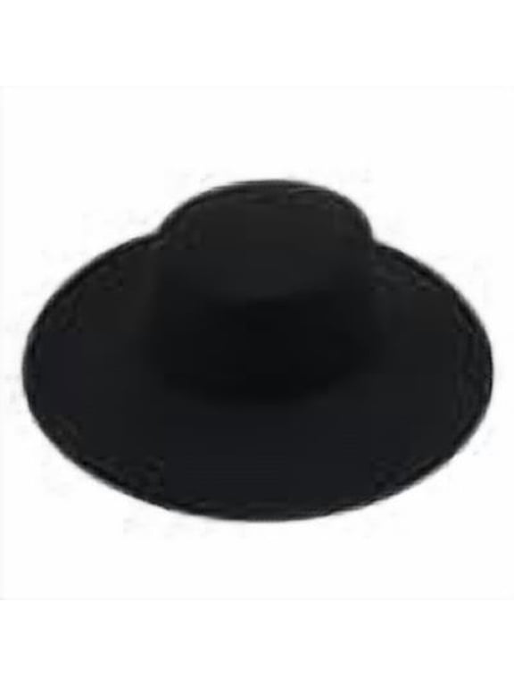 Women Large Wide Brim Flat Top Fedora Hat, Solid Color Felt Big Oversized Brim Dress Hat, Elegant Party Photo Shoot Fashion Floppy Hat for Ladies Black One Size