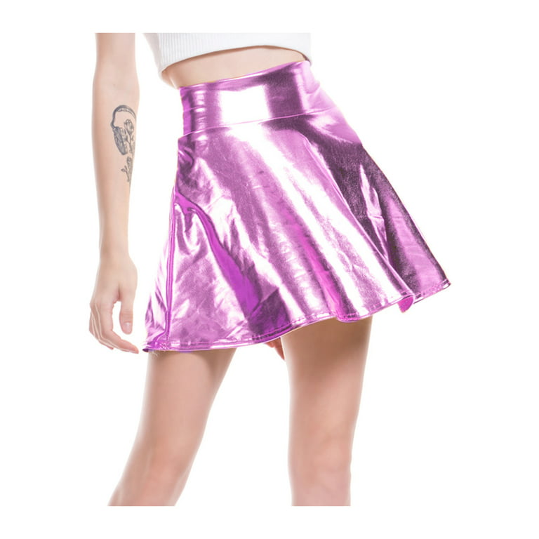 Women Laser Mini Skirt Reflective High Waist Thigh Pleated Skirt