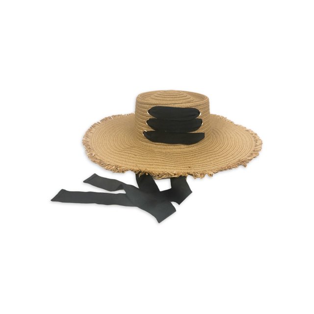 Women Laundry by Shelli Segal 3Row Ribbon Straw Boater with Frayed