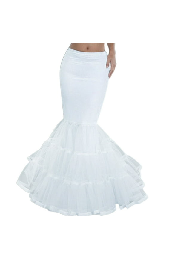 Women Layered Fishtail Petticoat Underskirt Hoopless Floor Length Tulle Crinoline Trumpet Slips for Wedding Bridal Dress
