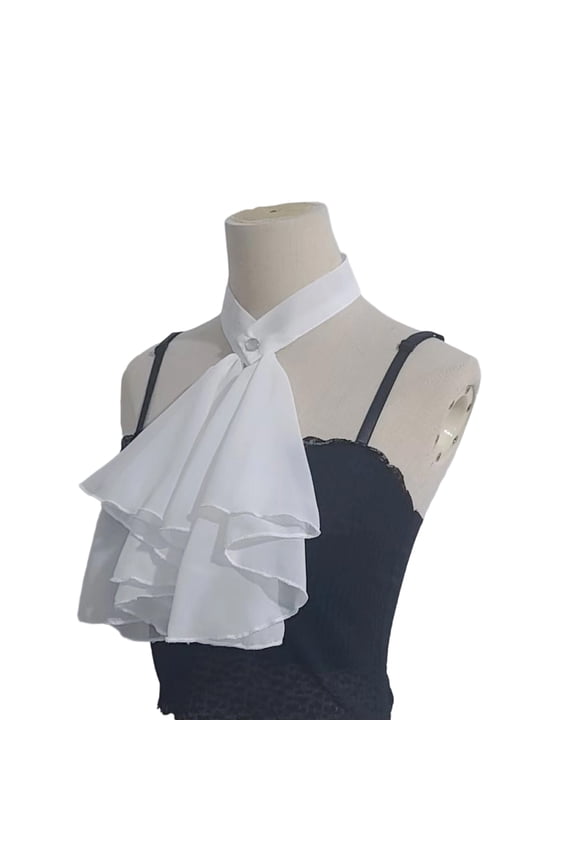 Women Layered Ruffle Jabot Necktie Chiffons Victorian Faux Collar With Button Fastening Ideal For Themed Costume Parties