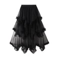 thumbnail image 1 of Women Layered Tulle Long Skirt, Fashion High Waist Solid Color Frill Trim Ruffle Midi Skirt, 1 of 7