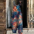 thumbnail image 1 of Women Leaf Print Bib Overalls Loose Fit Bohemian Wide Leg Jumpsuit With Pockets Orange S, 1 of 4
