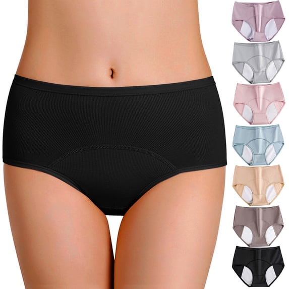 Women Leak Proof Incontinence Underwear Washable Absorbent Mid Waist Panties Postpartum Bladder Control Briefs Black XXXXL